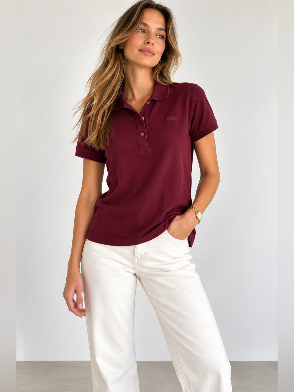 Lacoste Burgundy Classic Polo Shirt Embroidered Crocodile